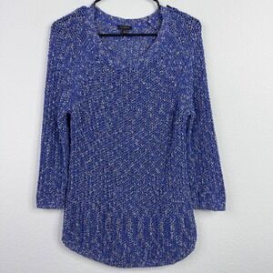 Talbots Sweater Women S Blue Crochet Knit Cottagecore Romantic Career Minimalist